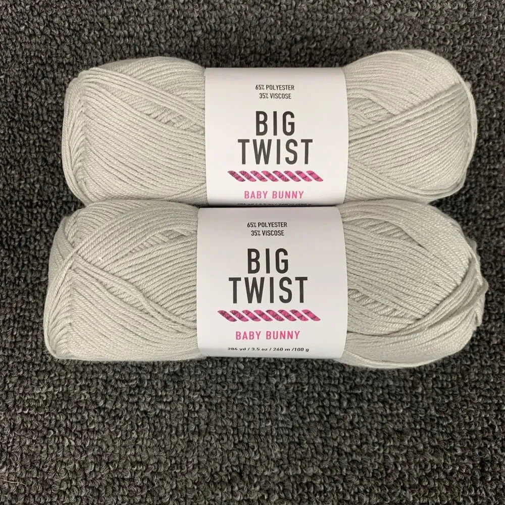 Lot Of 2 Big Twist Baby Bunny Yarn Light Gray 3.5 oz 284 yds Each New Super Fine